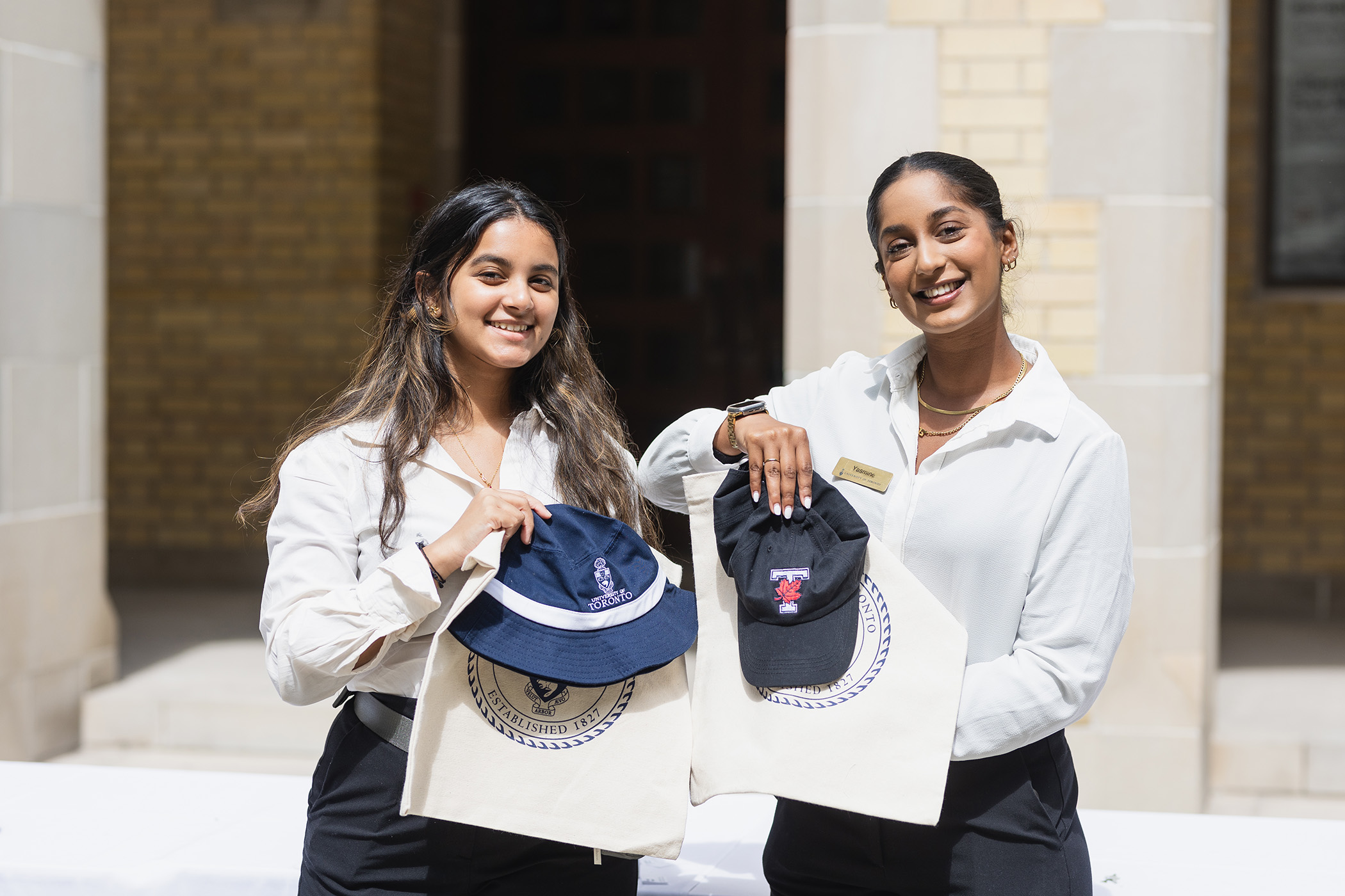 student ambassadors presenting merchandise